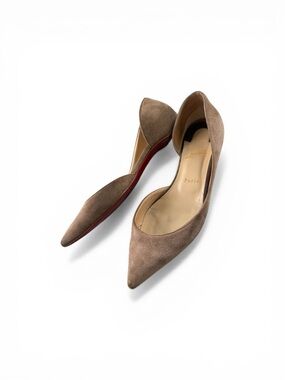 Christian Louboutin Pointed Toe Suede Flats in Taupe Brown